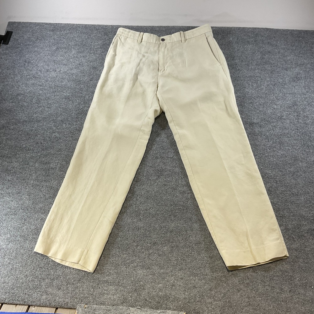 Tommy Bahama Mens 35x30 Linen Tencel Blend Pants Beige Straight Leg Tropical